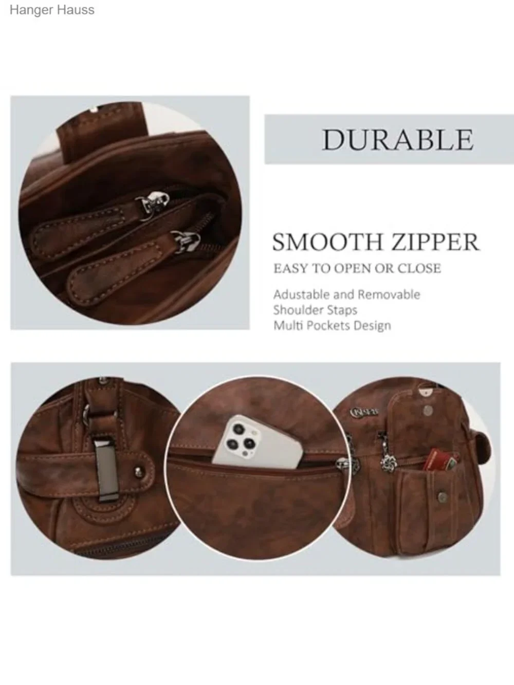 Large Hobo Tote Shoulder Bag PU Leather Multi-Pocket Women's Handbag